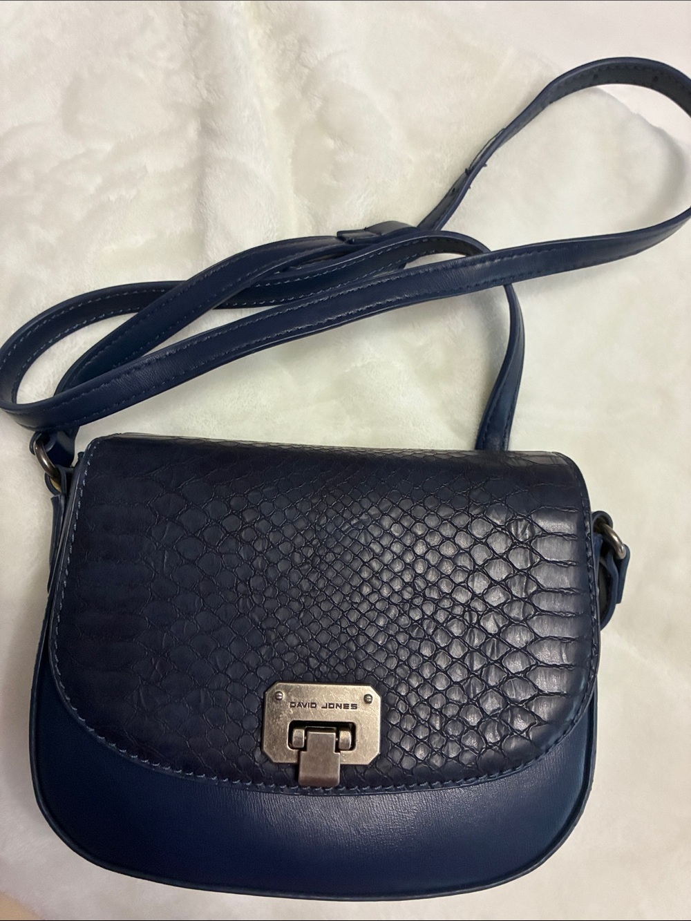 David Jones Navy Textured Flap Crossbody Bag